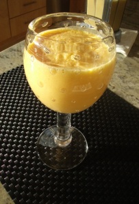 Afternoon Snack of Cantaloupe Fruit Smoothie for 1 person. Blend ¼ cantaloupe, a palm full of raw organic sprouted nuts like macadamia nuts and 1 cup of ice. While the blender is running add 1 T of organic cold pressed olive oil and a liquid source of wild caught fish oil or cod liver oil from a clean source. The wild caught cod liver oil or fish oil will not change the taste of the smoothie. Makes about 12 ounces. If you work out in the afternoon, drink ½ of the smoothie 20 minutes before the workout and half within 20 minutes of completing the workout. (Keep refrigerated and do not keep for longer than 4 hours.) (See Recipes)